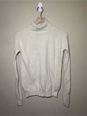 LINY XIN Pure Merino Wool Turtleneck Sweater Cream Ribbed No Size Tag